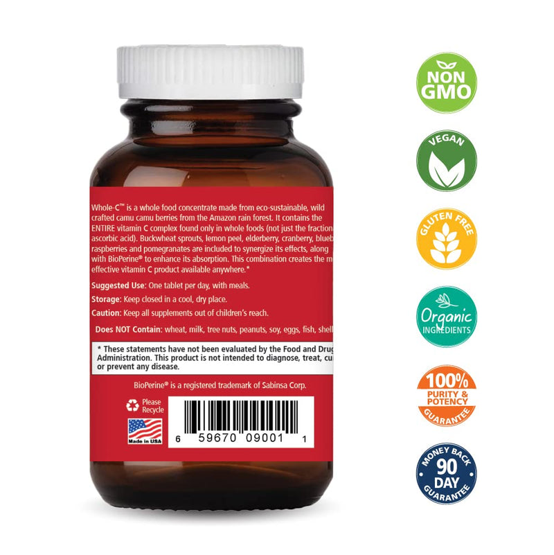 PURE ESSENCE LABS Whole-C Whole Food Vitamin C - Best Immune Support - Organic & Nature Vitamins - Immunity Booster & Dietary Supplements (30 Tablets)