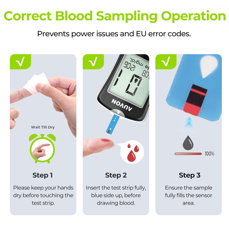 AUVON Blood Glucose Monitor Kit for Accurate Test, 100 Strips, No Coding 100-piece kit
