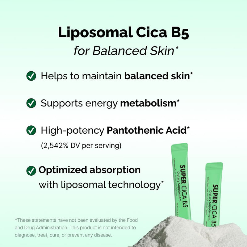 VITALBEAUTIE Super CICA B5 – Ingestible Ceramide Powder Stick Packs – K‑Beauty Skin Supplement for Skin Balance – Lemon Yogurt Flavor (Naturally & Artificially Flavored) – 30 Sachets