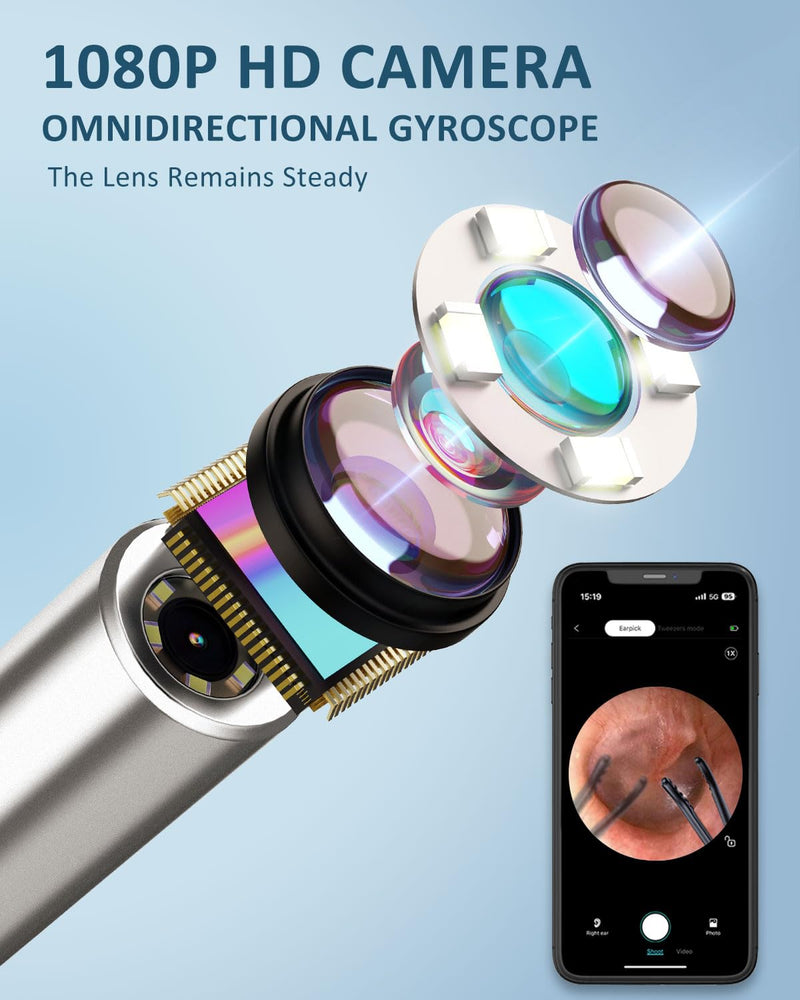 CozyZen Ear Wax Removal Tool S5 with 10 MP Camera Otoscope, Omnidirectional Tweezer, Crodless Earwax Remover Tool with 12 Ear Spoon, Wireless Ear Cleaner with Light for iOS & Android (Black) Black - BeesActive Australia