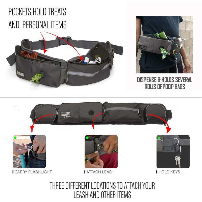 TAKSIN The Ultimate Hands Free Dog Leash System for Walking Running Hiking Training, Reflective Bungee Leash, Treat Holder, Poop Bag Dispenser for Small Medium Large Dogs (Grey Deluxe Pack) Grey Pack One Dog - BeesActive Australia