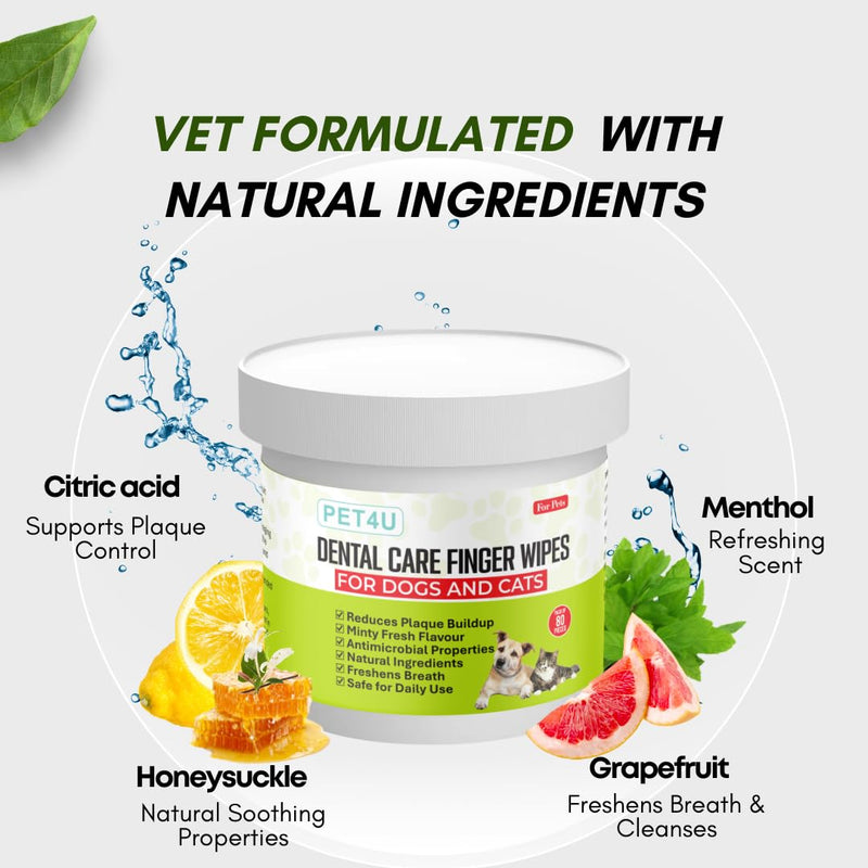 Dental Finger Wipes for Dogs and Cats - 80ct - Fights Plaque, Tartar & Bad Breath - Gentle & pH Balanced Dog Teeth Cleaning Wipes - Ideal for Small Dogs & Cats - BeesActive Australia
