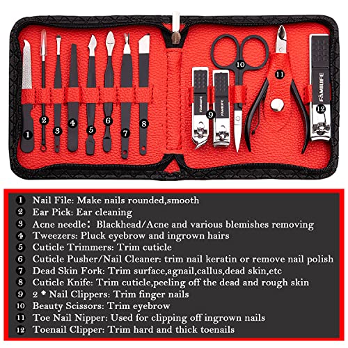 FAMILIFE Manicure Set Professional Manicure Kit 11 in 1 Gift Set for Women and Men Nail Kit and Nail Clippers 13PCS Nail Kit Nail Cutter Men Grooming Kit Pedicure Set Professional Manicure Set Steel
