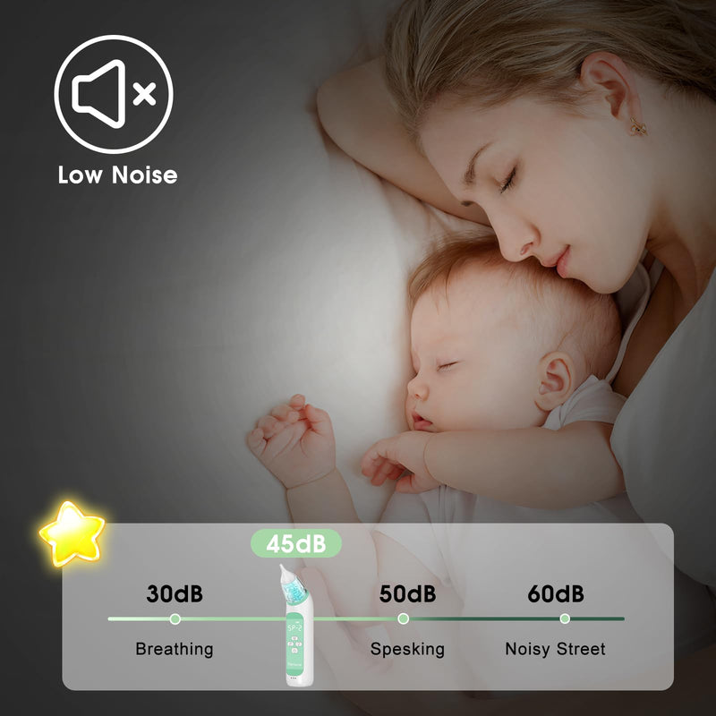 Electric Nose Suction for Baby,Baby Nose Aspirator with 3 Suction Levels and 3 Silicone Tips Fit 0-24 Months Infant ,Soothing Music & Light Distracts Help Toddler During Sick Days,Green. Green