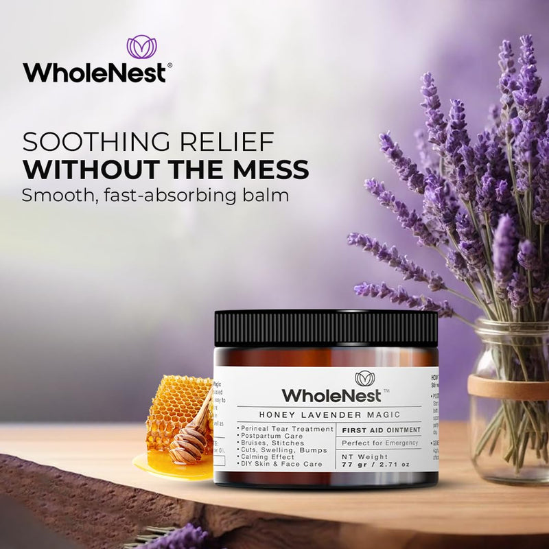 Honey Lavender Perineal Balm | Multi-Purpose Natural Healing Balm | Ideal for Postpartum, Kitchen Burns, Ingrown Toenails & After-Birth Recovery | Gentle Botanical Family Care – 2.71 oz