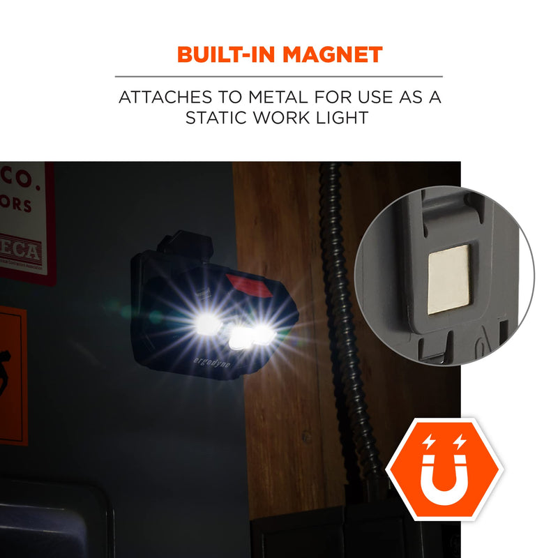 Ergodyne - 60197 Skullerz 8987 Rechargeable Universal Hard Hat LED Light, orange Rechargeable Headlamp Light