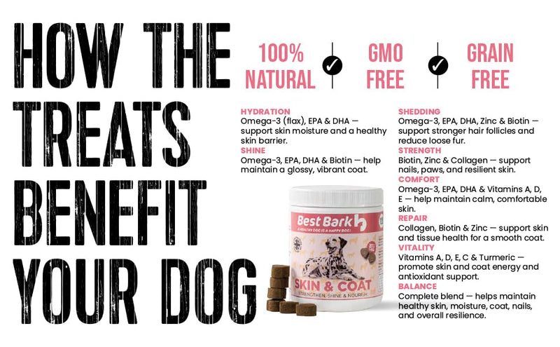Omega 3 Skin & Coat Dog Supplements – 120 Soft Chews with EPA & DHA, Collagen, Biotin & Zinc – Helps Itchy Skin, Shedding & Dry Coat – Natural Beef Flavour