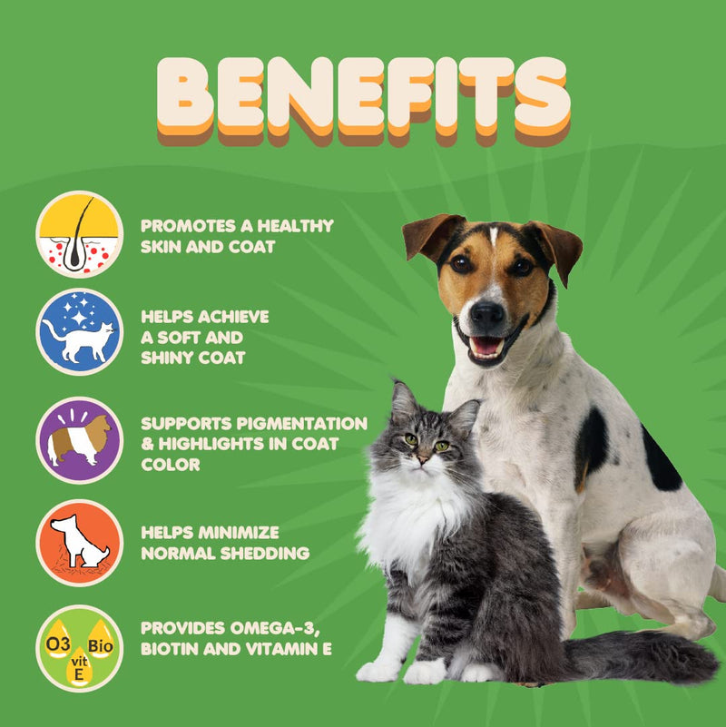 Skin and Coat Supplement with Fish Oil and Omega 3 for Dogs and Cats - Dog Itch Relief Pet Supplement for Shedding, Dry Itchy Skin and Allergies - Dog Allergy Treatment Vitamins (90 Tabs) Pouch (90 Tabs)