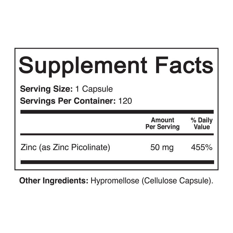 NutriFlair Zinc Picolinate 50mg, 120 Capsules - Maximum Absorption Zinc Supplement Pills - Immune System Booster, Immunity Defense, Powerful Non-GMO Antioxidant - Compare to gluconate, Citrate, Oxide