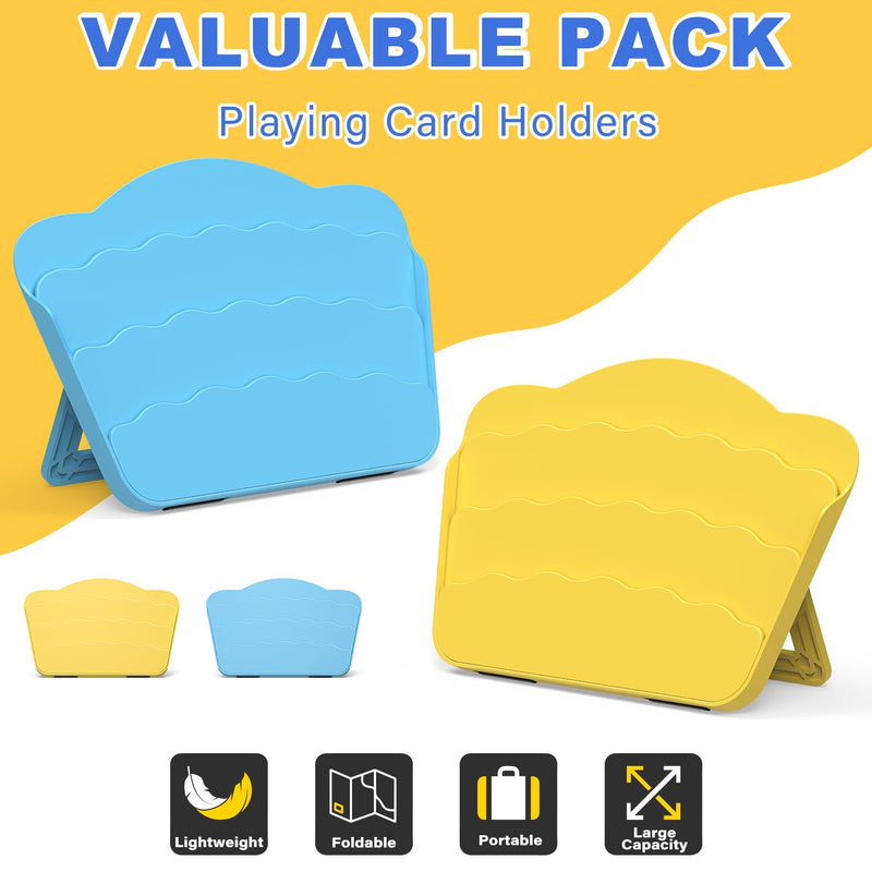 Playing Cards Holders Stands Decks w/Foldable Tabletop Stand, 3 Layers Design for Poker UNO Cards, Playing Card Accessories, Set of 2 (1 Blue + 1 Yellow) 1 Blue + 1 Yellow - BeesActive Australia