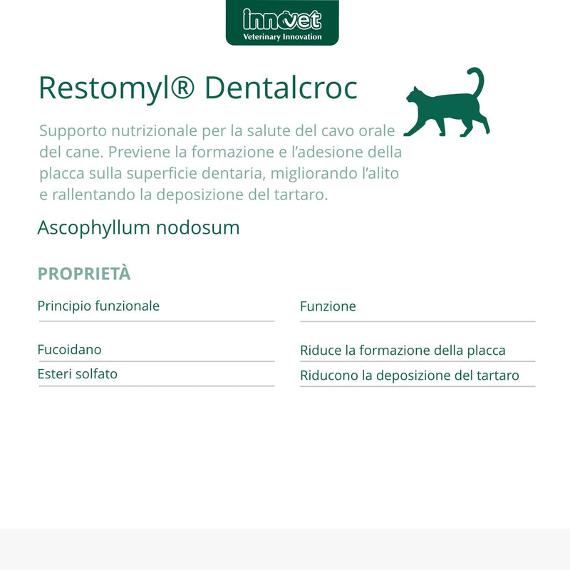 Innovet Restomyl Dentalcroc, Improves Breath, Controls Plaque and Tartar of Cats - Pack of 60 g