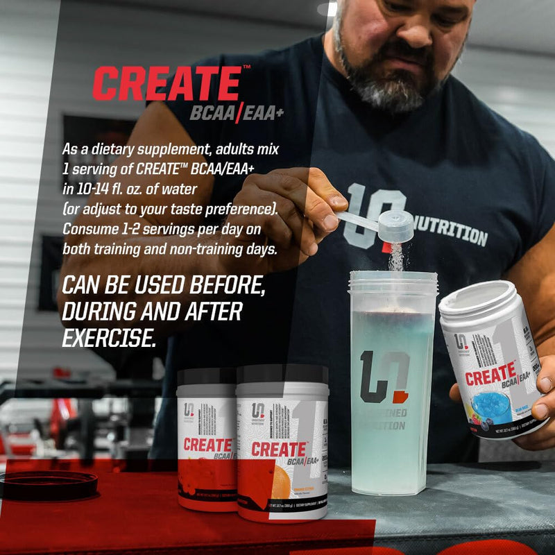 Undefined Nutrition Create BCAA/EAA+ by Brian Shaw -Muscle Recovery & Endurance, 6.8g BCAA/EAA Matrix -Full Spectrum BCAA + Essential Amino Acids Supplement – 30 Servings (127 oz, Orange Citrus) 12.7 Ounce (Pack of 1)