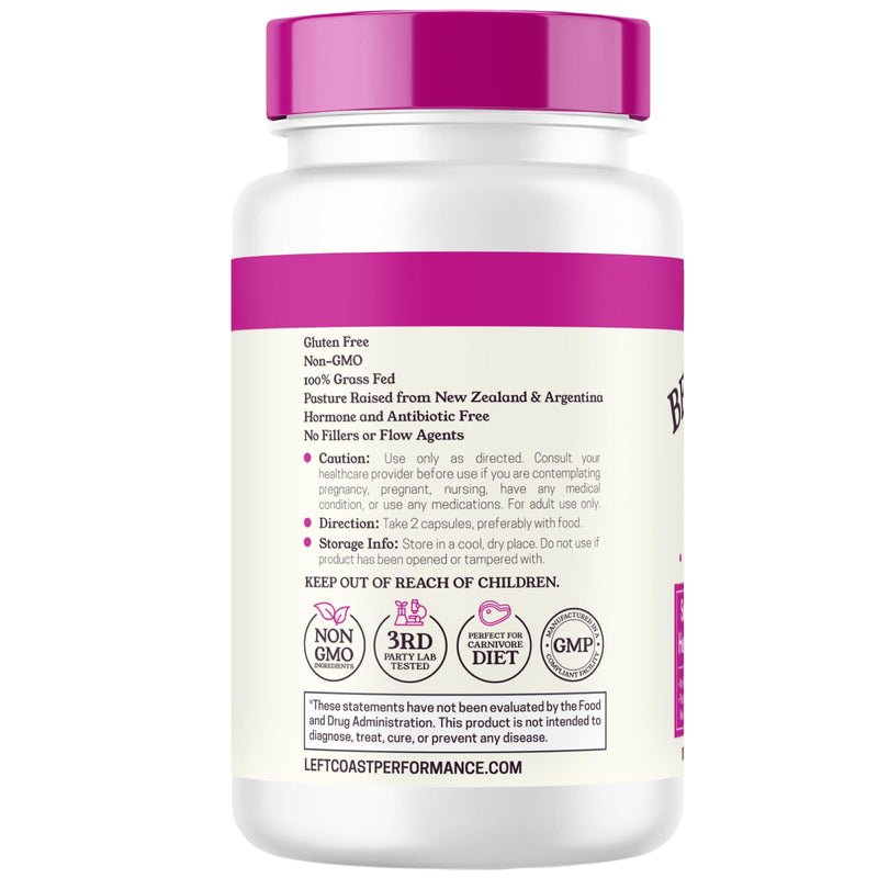 Beef Organ Supplement for Women, 60 Capsules | Beef Liver, Kidney, Heart and Uterus Tissue - Supports Women's Energy & Health - Grass Fed, Pasture Raised, 3rd Party Tested 60 Count (Pack of 1)