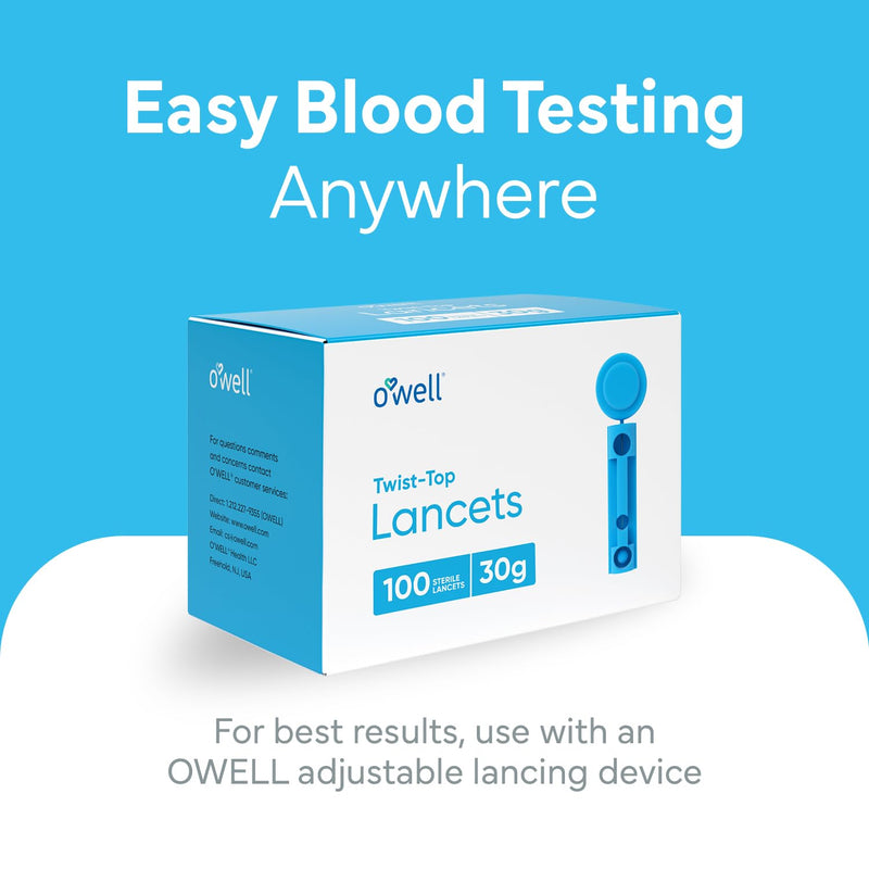 OWELL Twist Top Lancets, Sterile Lancets for Diabetes Testing, Lancets for Diabetic & Blood Sugar Test, Thin Lancet for Regular Skin, 30 Gauge, 100 Count 30 Gauge (100 Count)