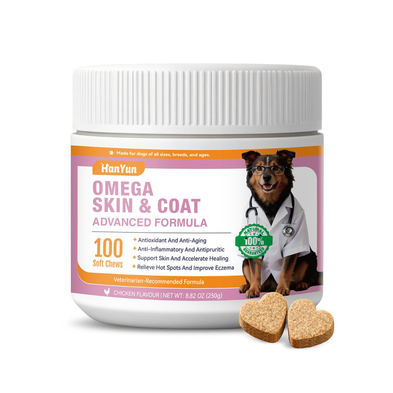BSLVWG Omega 3 Skin and Coat Supplement for Dogs,100 Chews Fish Oil for Dogs Chews - Allergy and Itch Relief - Anti Shedding Supplement - Dry Skin Treatment - Salmon Oil