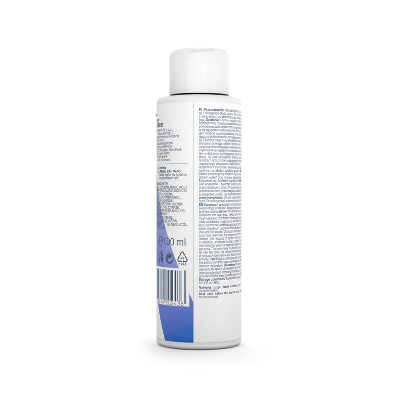 Vet Expert Eye Cleanser for Dogs and Cats – Specialist Eye Tonic for Excessive Tearing with Hyaluronic Acid, Lactic Acid, and Bearberry Extract – 100ml