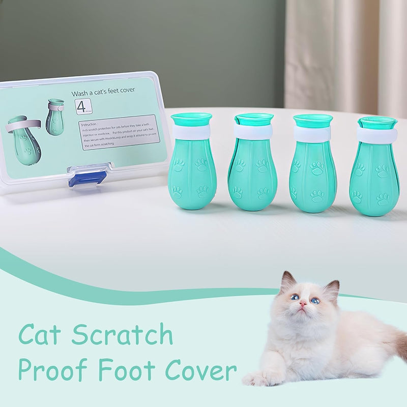 AIFUSI Anti-Scratch Boots for Cats, Cat Claw Covers 4 Pack Adjustable Silicone Cat Shoes Accessories Nail Protection Gloves Pet Supplies for Cat Grooming Bathing Shaving (Green) - BeesActive Australia