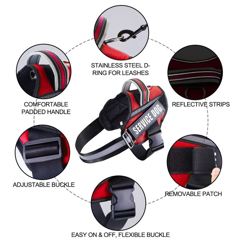 Service Dog Vest Harness and Leash Set, Animire in Training Dog Harness with 10 Dog Patches, Reflective Dog Leash with Soft Padded Handle for Small, Medium, Large, and Extra-large Dogs (RED,S) S Red - BeesActive Australia
