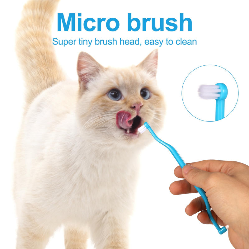 2pcs Dual Sided Cats & Dogs Toothbrushes, Kitten Puppy Toothbrush Pet Teeth Cleaning Brush with Micro Brush Head & Curved Handle Cat Dental Care Supplies to Reduce Plaque Tartar Formation