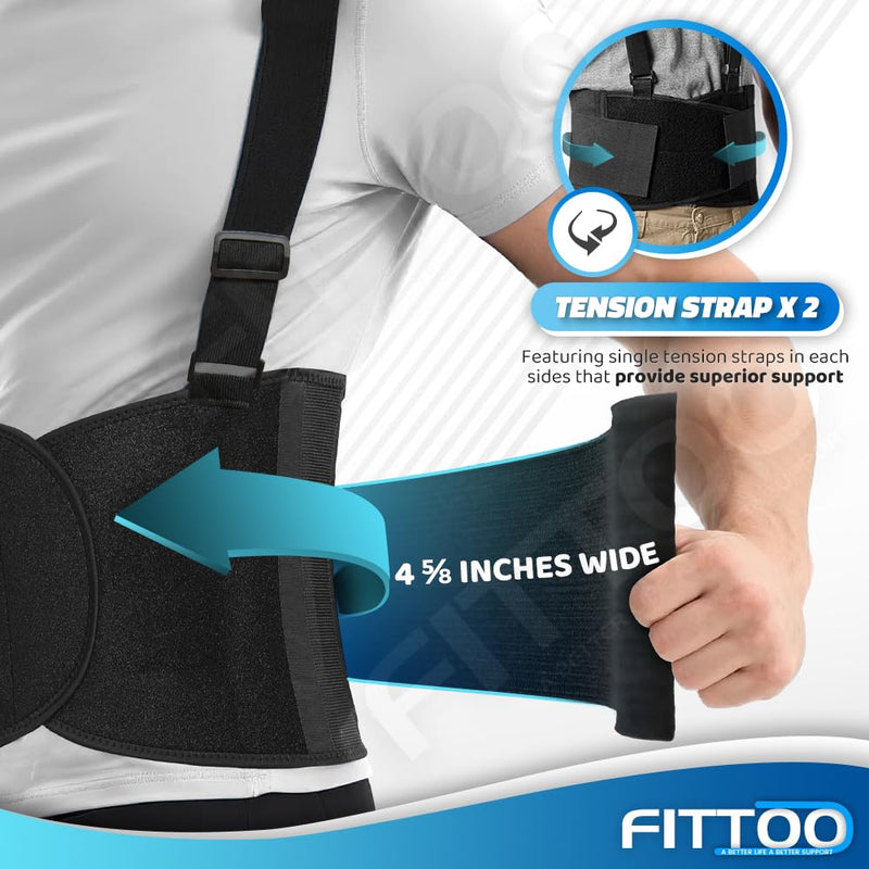 FITTOO Working Lumbar Lower Back Brace Support Belt with Adjustable Straps - Back Pain Relief, Injury Recovery, Heavy Lifting Support, Back Brace with Suspenders Black X-Large (Pack of 1)