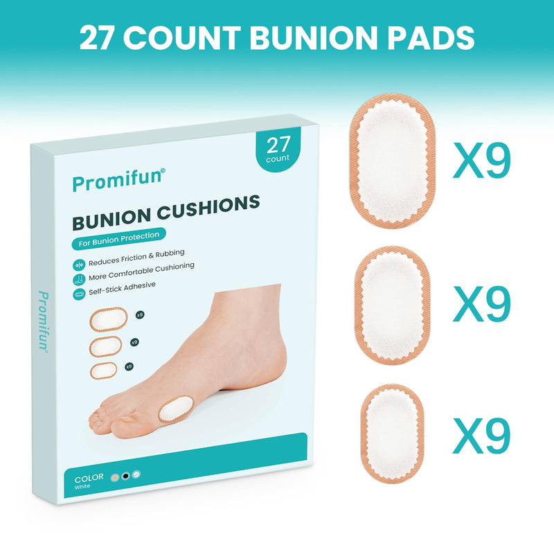 Foam Bunion Pads to Wear with Shoes - 27 ct Bunion Cushion - Moleskin Protect Feet for Men and Women - Stick Center (Multi-Size) Beige 27 Count ( Multi-size)