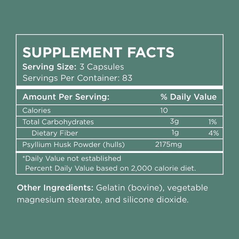 Pure for Men & Her Daily Psyllium Husk Fiber Supplement (250 Capsules) | Soluble Fiber 2,175mg Per Serving, Digestive Regularity & Gut Health Support for Men & Women, Psyllium Husk Powder, Vegan 250 Count (Pack of 1)