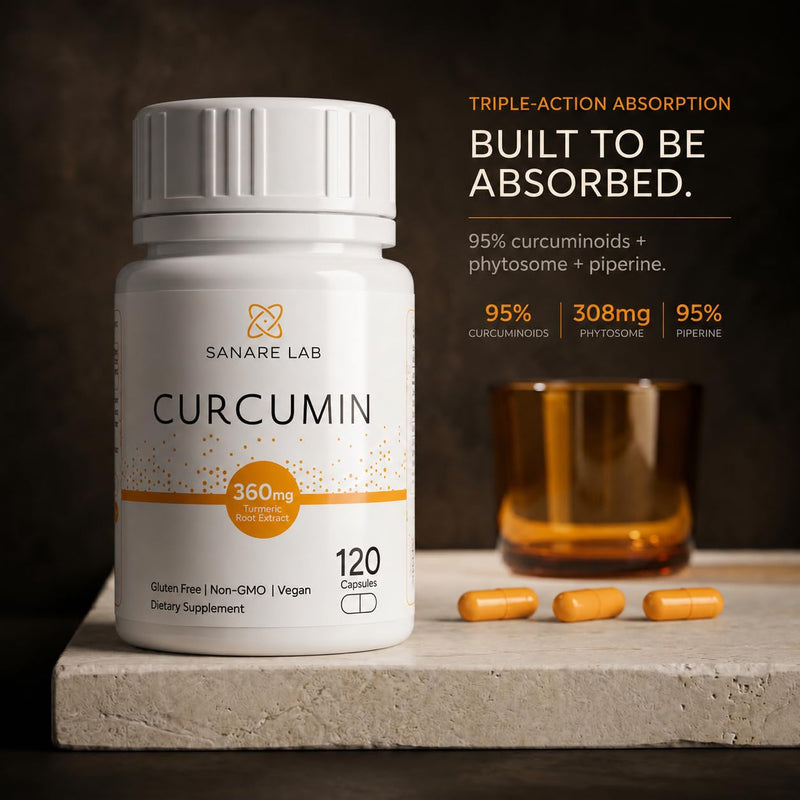 Curcumin Turmeric 360 mg per Serving, 120 Capsules with Black Pepper & Phytosome Extract | Joint & Cellular Support
