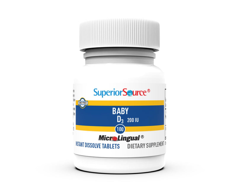 Superior Source Baby Vitamin D3 - Immune Support Supplement - Aids Healthy Bones & Teeth - Non-GMO & Gluten-Free - 100 MicroLingual Instant Dissolve Tablets 100 Count (Pack of 1)