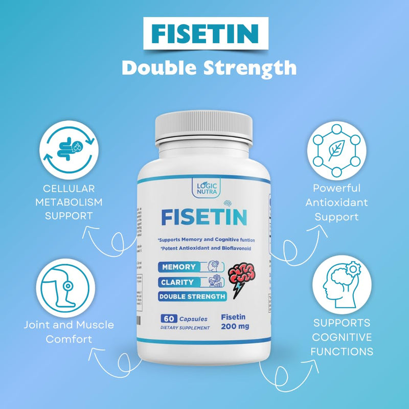 Fisetin Double Strength - Fisetin Supplements 200 mg - Non-GMO, Vegan, & Gluten Free - 60 Capsules - Potent Antioxidant Supplement for Wellness Support