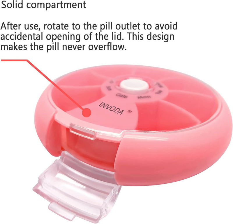 4PCS Portable Mini 7 Day Weekly Circular Shape Rotary Pill Storage Case Box | Small Pill Case Cute Pill Box 1 Time A Day for Pills Medication Supplements Vitamin 4 Colors