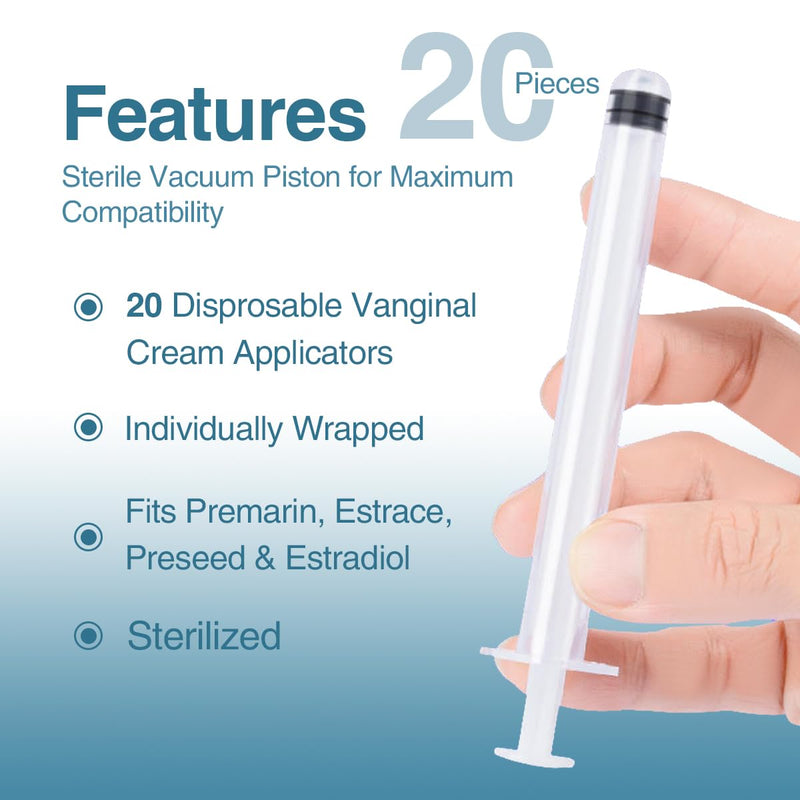 20 Pack Disposable Plastic Vaginal Cream Applicators, Individually Wrapped Hygienic Injector Applicator to Fit Preseed Lubricant, Estrace, Contraceptive Gels, Personal Lube, OTC Gel or Cream - BeesActive Australia