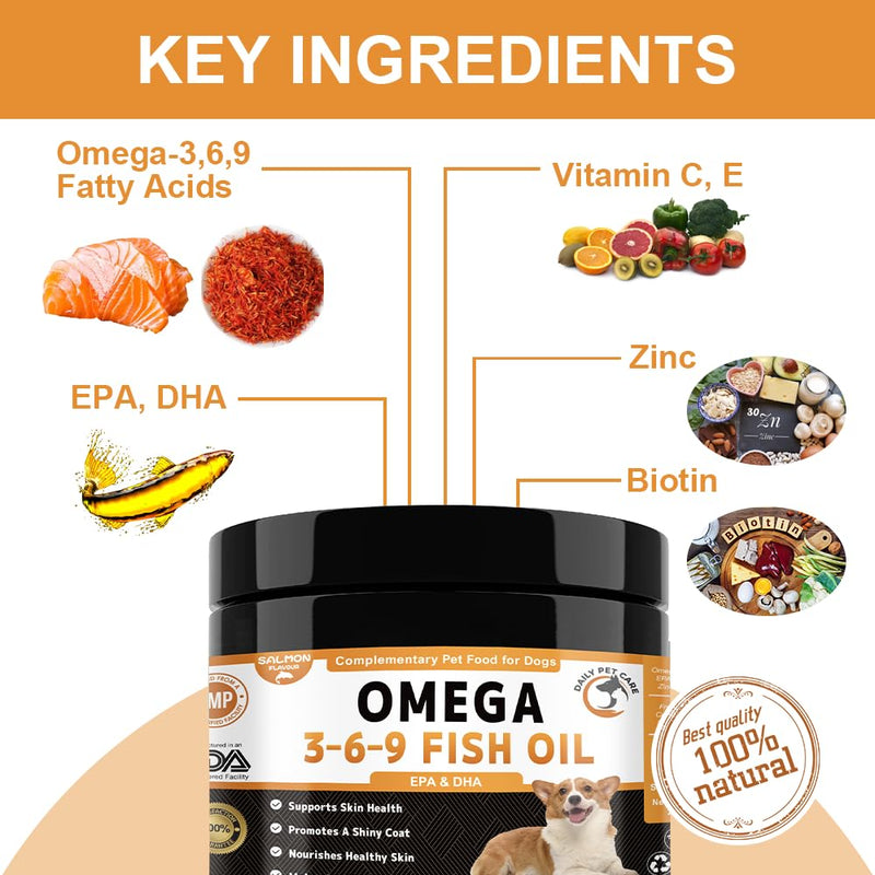 Omega 3 for Dogs UK - Salmon Oil Chews with EPA & DHA | Itchy Skin Relief & Allergy Support | Dog Skin & Coat Supplement | 100 Soft Chews