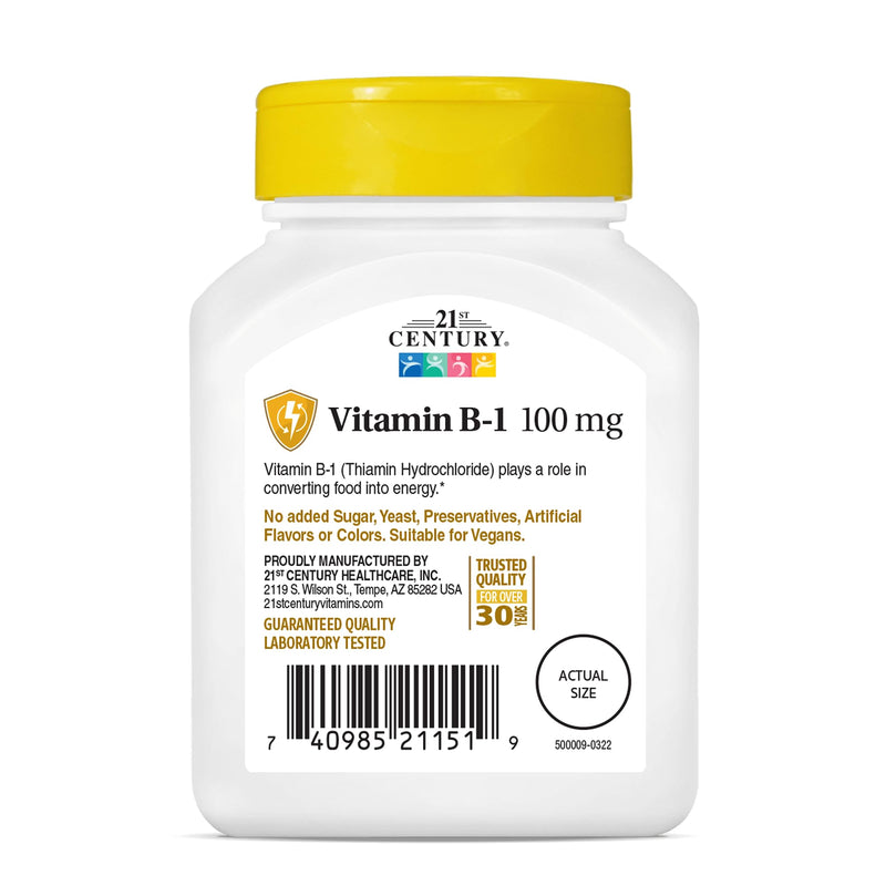 21st Century Vitamin B-1 Thiamine 100mg Tablets, Energy, 110 Count | Vitamin B-1 Thiamine 100 mg Tablets, Energy Metabolism & Nervous System Health Support, An Essential B Vitamin