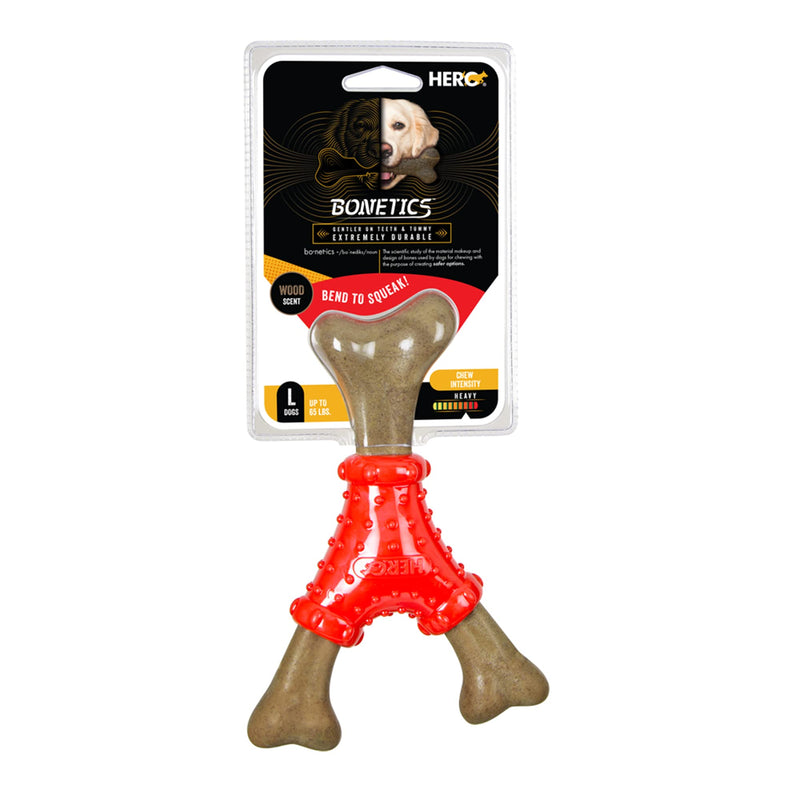 Hero Bonetics Noisy Joint Wishbone - Promotes Healthy Teeth, Gums and Mind - Wood Scented - for Large Dogs - PawsPlanet Australia