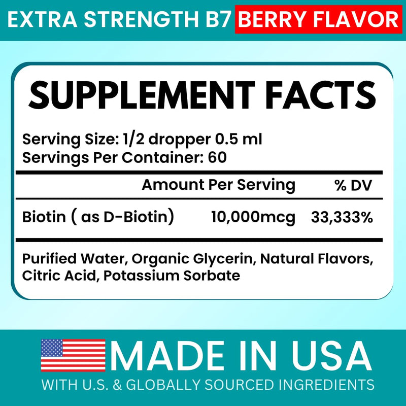 VITBOOST Liquid Biotin Drops 10,000mcg with Extra Strength - 60 Servings | Biotin Liquid for Hair Growth for Women & Men, Vegan Formula Supports Strong Nails and Healthy Skin