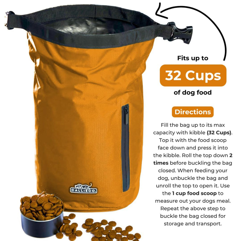 Dog Food Travel Bag w/ 1 Cup Scoop and Zipper Side Pocket | Waterproof Kibble Storage Container for Home, Road Trips, Camping, Boarding and More (Orange, 32 Cups) Orange - BeesActive Australia