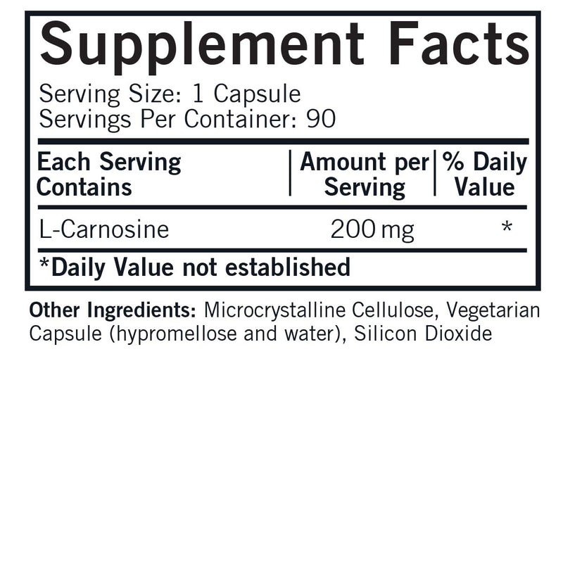 Kirkman – L-Carnosine 200 mg - Hypoallergenic – 90 Vegetarian Capsules – Amino Acid – Gluten Free – Casein Free
