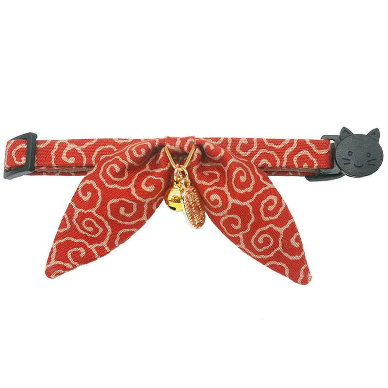 PetSoKoo Bunny Ears Cat Collar, Japan Lucky ‘開三運’ Charm. Safety Breakaway Bowtie Kitten Collar with Bell, Red Standard (8-12inch,20-31cm) - BeesActive Australia