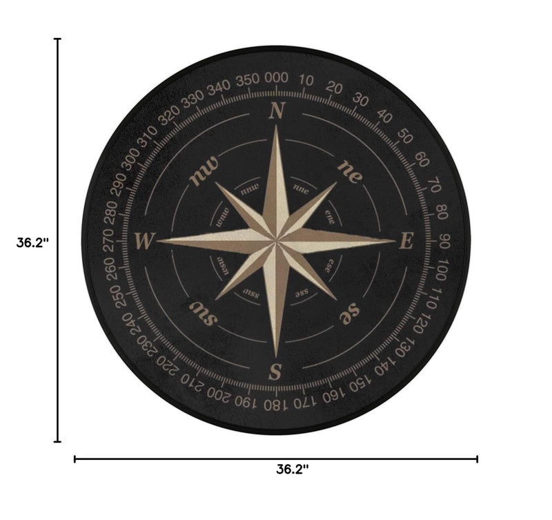 Compass Rose Round Area Rug 3Ft Artwork Black Non-Slip Circle Rugs Soft Washable Carpet Floor Mat for Bedroom Living Room Indoor Outdoor Nursery 3 ft Compass - BeesActive Australia