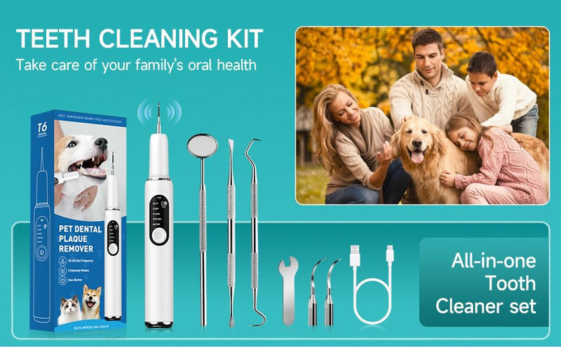 BRAVECOW Pet Plaque Remover Kit, Dog & Cat Dental Tool for Tartar Removal with LED Light, Teeth Cleaning Brush