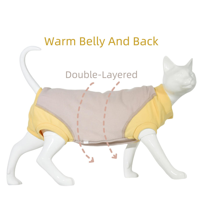 Sphynx Cat Pajamas Four Leg Warm Fleece Sleeveless Bodysuit Elastic Pet Clothes for Hairless Cat Surgery Recovery Suit (Warm Belly Khaki, L (9-11 lbs)) L (9-11 lbs) Warm Belly Khaki - BeesActive Australia