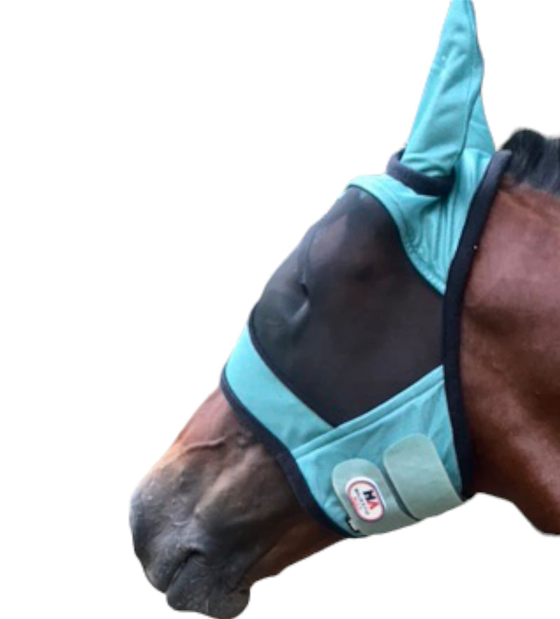 Majestic Ally Horse Fly Mask with Ears, Comfort Durable Fine Mesh, Soft Fleece Touch on Skin, Protect Eyes and Ears (Turquoise) Turquoise - BeesActive Australia