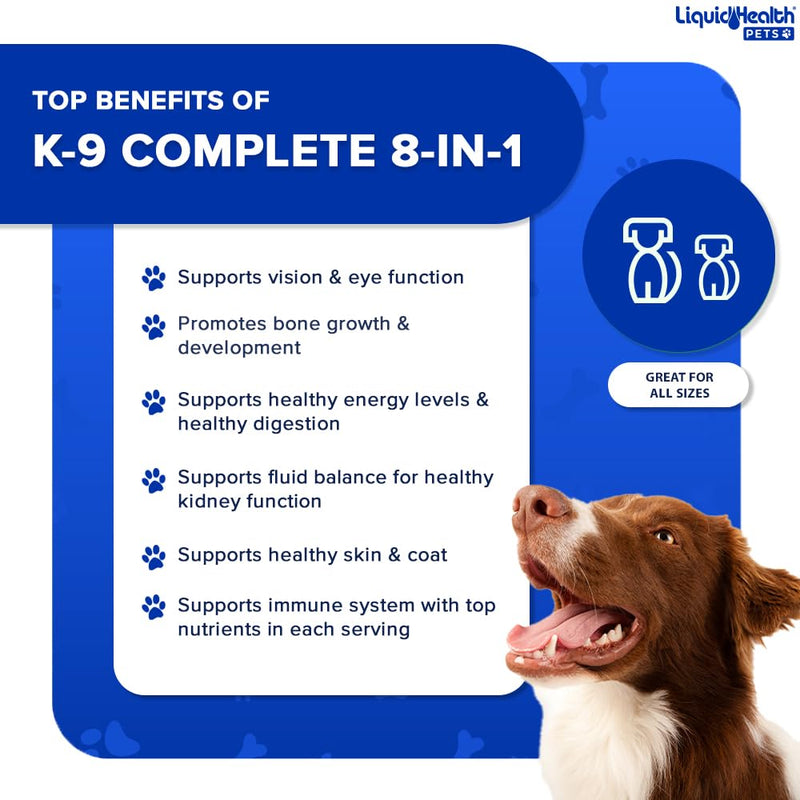 LIQUIDHEALTH Pets K9 Glucosamine Chondroitin Hip & Joint Formula & K9 Complete 8-in-1 Multivitamin for Dogs & Puppies - Pet Supplement Bundle for Joint Health, Immune Support, Canine Vitamins - PawsPlanet Australia