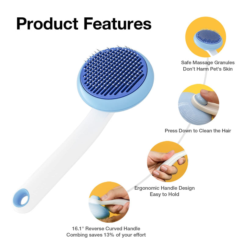 Self-Cleaning Slicker Brush for Pet Grooming: Removes Tangles, Loose Undercoat & Mats from Cats & Dogs (Blue) Blue - BeesActive Australia