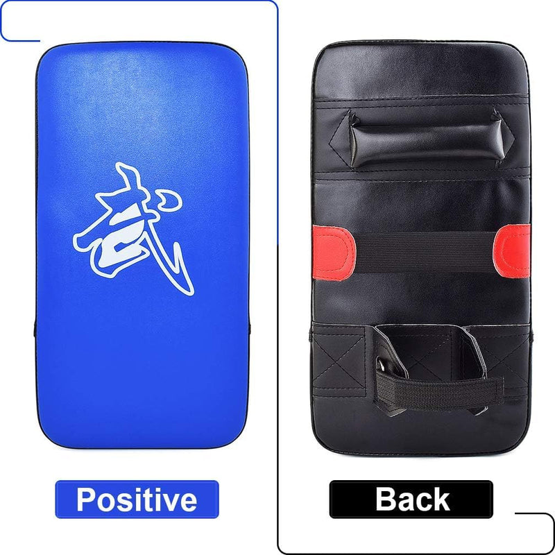 TLBTEK Taekwondo Kick Shield - Muay Thai MMA Karate Kickboxing Training Pads - Curved Leather Strike Shield Blue 2 punching mitts+1 kick pad