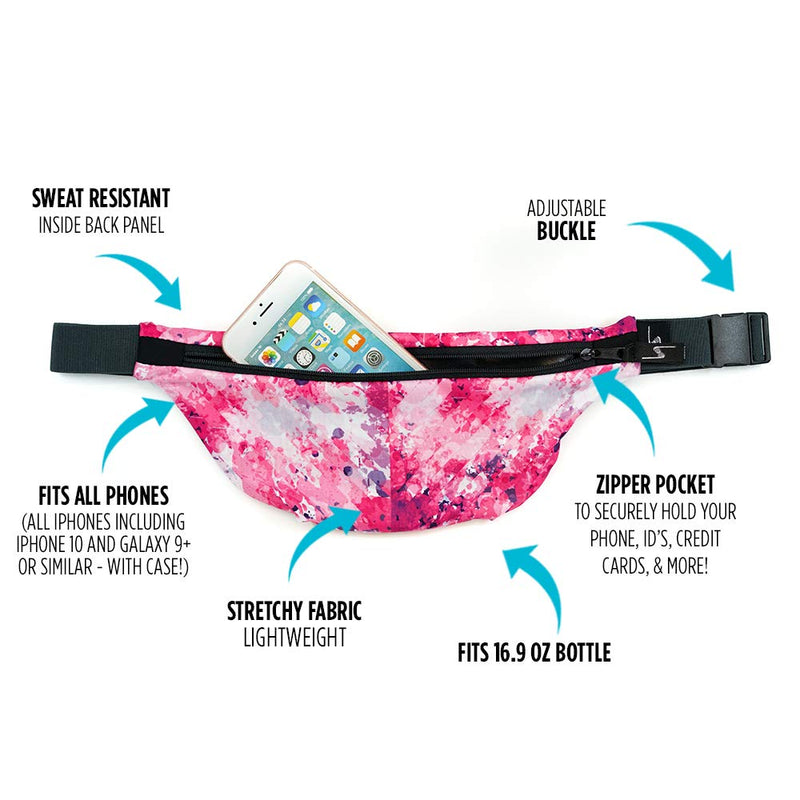 Sprigs Fit Belt 1 Pocket Slim Fanny Pack for Women & Men, A Sweat Resistant Waist Pack That Can Be Hidden. Money Belt and Fanny Pack Used for Fitness, Travel, Working Out, & Running Gray Blitz/Black