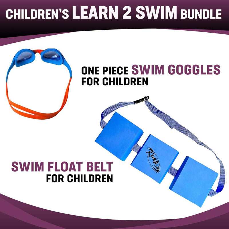 Kemp USA Learn 2 Swim Belt for Children + Kids' Blue/Orange Swimming Goggles