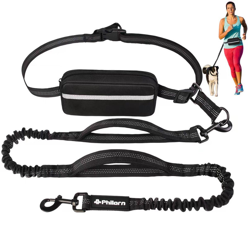 Philorn Hands Free Dog Leash with Pouch, Adjustable Waist Leash for Dog Walking, Running Leashes for Medium Large Dogs, Waist Dog Leashes with Dual Handles and Durable Bungee for Jogging Hiking Black for 1