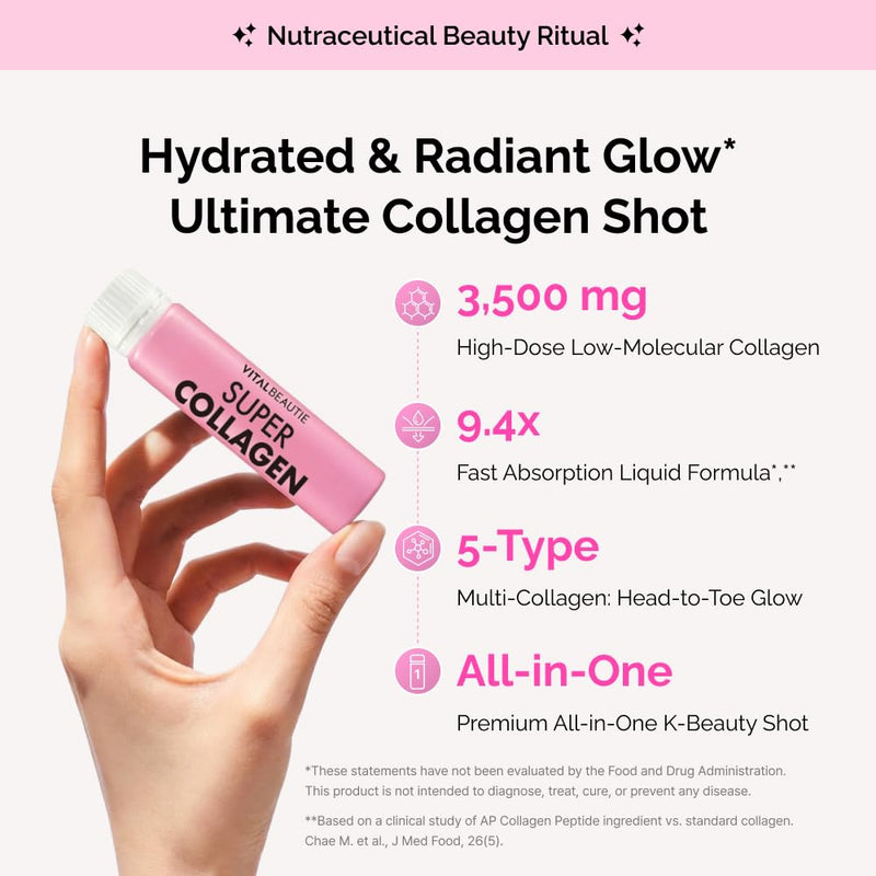 VITALBEAUTIE Super Collagen Drink – 3,500mg Low‑Molecular Fish Collagen (5 Types) – K‑Beauty Liquid Beauty Ampoules, Mixed Berry Flavor (Naturally & Artificially Flavored) – 14 x 25 mL 14 Servings