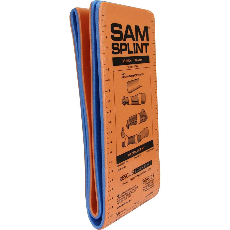 SAM Medical SAM Splint Flat Fold 36" x 4.25" - Moldable Aluminum Foam Splint for Fractures, Sprains & Strains, Orange/Blue - 1 Count/Blue - 1 Count